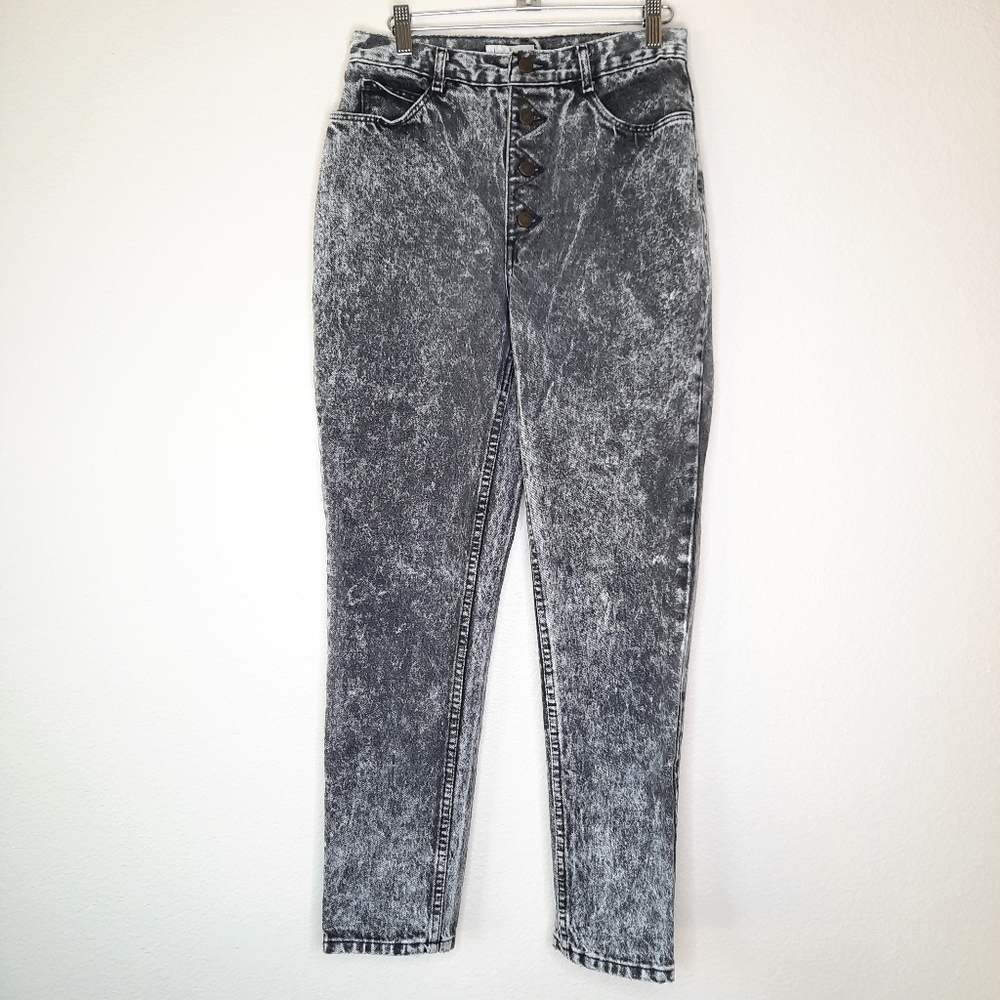 Vintage Bonjoue Size 8 Acid Wash Button Fly High-Waisted Jeans Tapered Retro